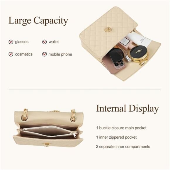 Quilted Crossbody Bags For Women, Gold - Picture 4 of 6